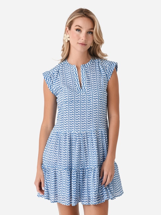 Oliphant Dresses & Skirts - Oliphant Blue & White Notch-Neck Tiered Sundress - 100% Cotton